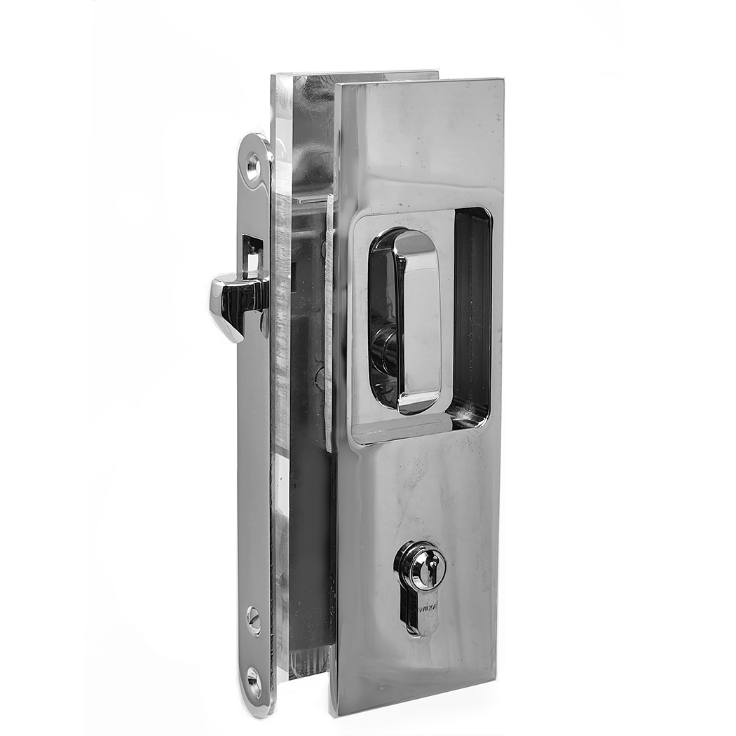 Pocket Sliding Door Lock 55 mm Backset. with Profile Cylinder. Minimum Door Thickness 1 3/4 inch or 45 mm