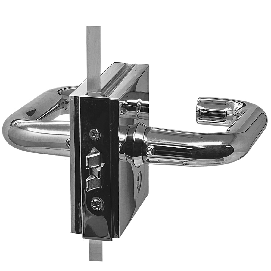 Glass Door Latch with Strike Plate SET with Levers for Wood Frame. Satin Nickel Finish