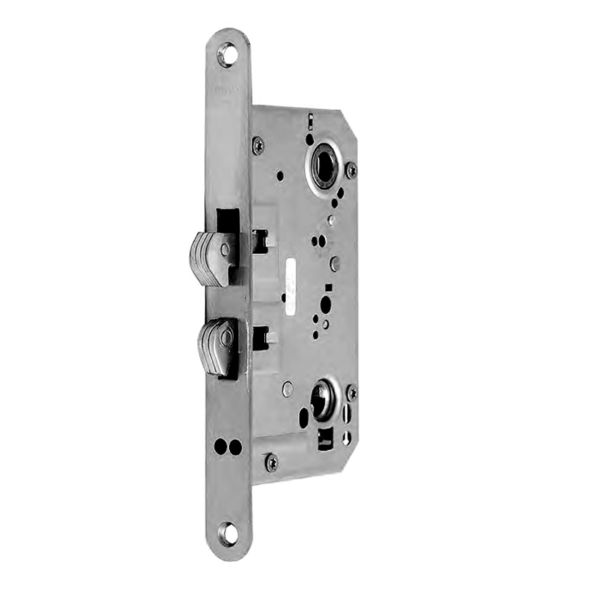 Sliding Mortise Lock. 55 mm Backset. With Two Hook Bolts. Heavy Duty. Satin Stainless Steel