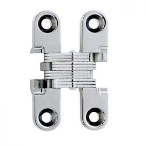 316 Stainless invisible hinge. 0 Size: 1 11/16 x 1 3/64 inch. Minimum door thickness   5/8  inch