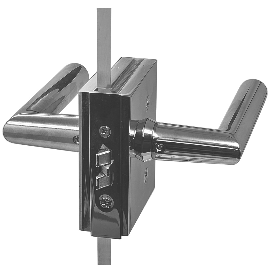 Glass Door Latch with Strike Plate SET with Levers for Wood Frame. Polished Chrome.