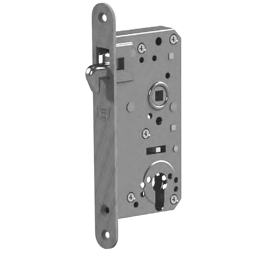 Sliding Door Lock with 55 mm. Backset Minimum door Thickness 1 1/4 inch. GSV Schwepper and S&B style. 