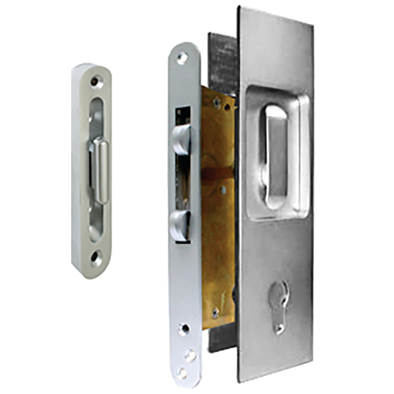 Pocket Sliding Door Lock 55 mm Backset. Heavy Duty, With Profile Cylinder. Heavy Minimum Door Thickness 1 3/4 inch or 45 mm.