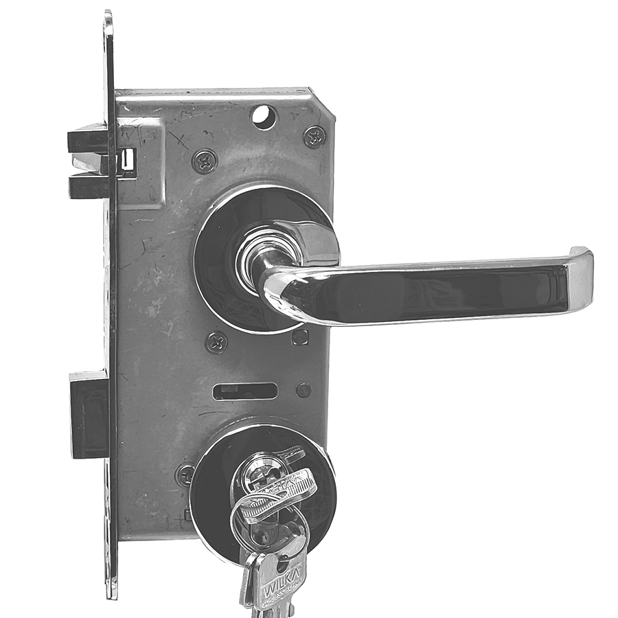 ~ Entry Mortise Lock SET 55 mm backset with Roses. Polished Stainless Steel