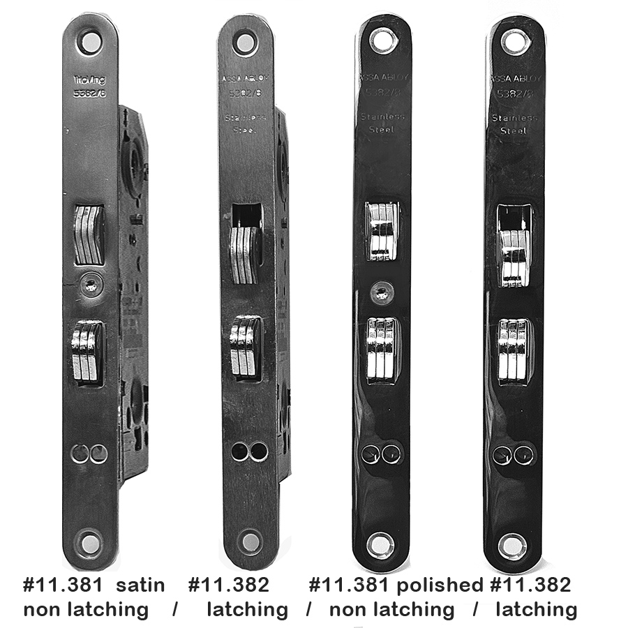 - Modified Entry Mortise Sliding Door Lock 55 mm backset. Polished Stainless Steel.