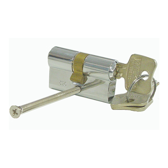 Profile cylinder 30/30mm key/key. Polished Chrome. Max Door thickness: 1 1/2 Iinch