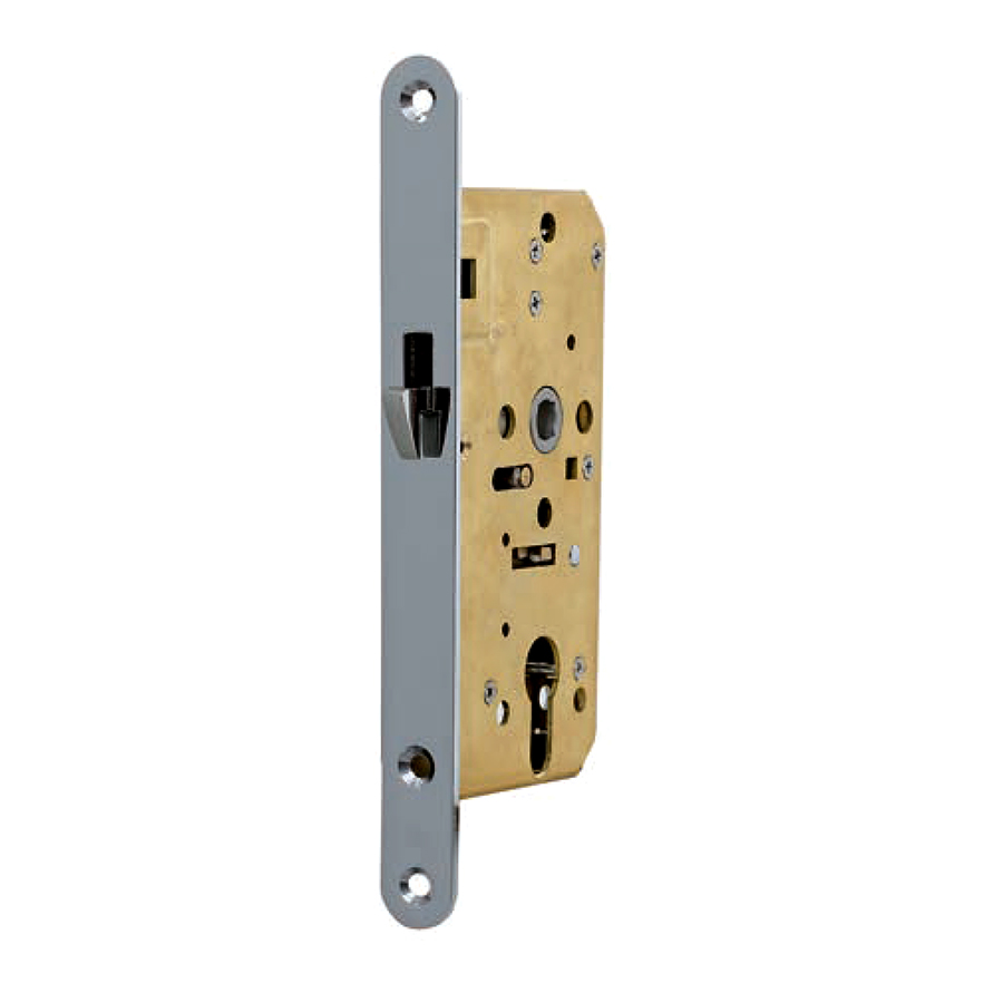 Sliding Entry Mortise Lock with 40 mm backset. Minimum Door Thickness 7/8 inch