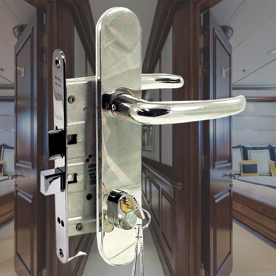 ~ Entry Mortise Lock SET 55 mm backset  Izerwaren Mega Yacht Upgrade Trioving Vingcard. Polished Stainless Steel