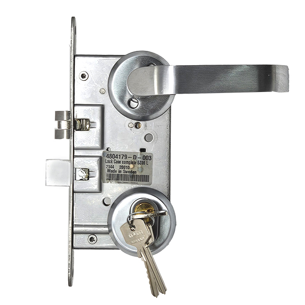 ~ Interior lock set complete Satin chrome and Satin Stainless steel. With Escutcheon Roses.