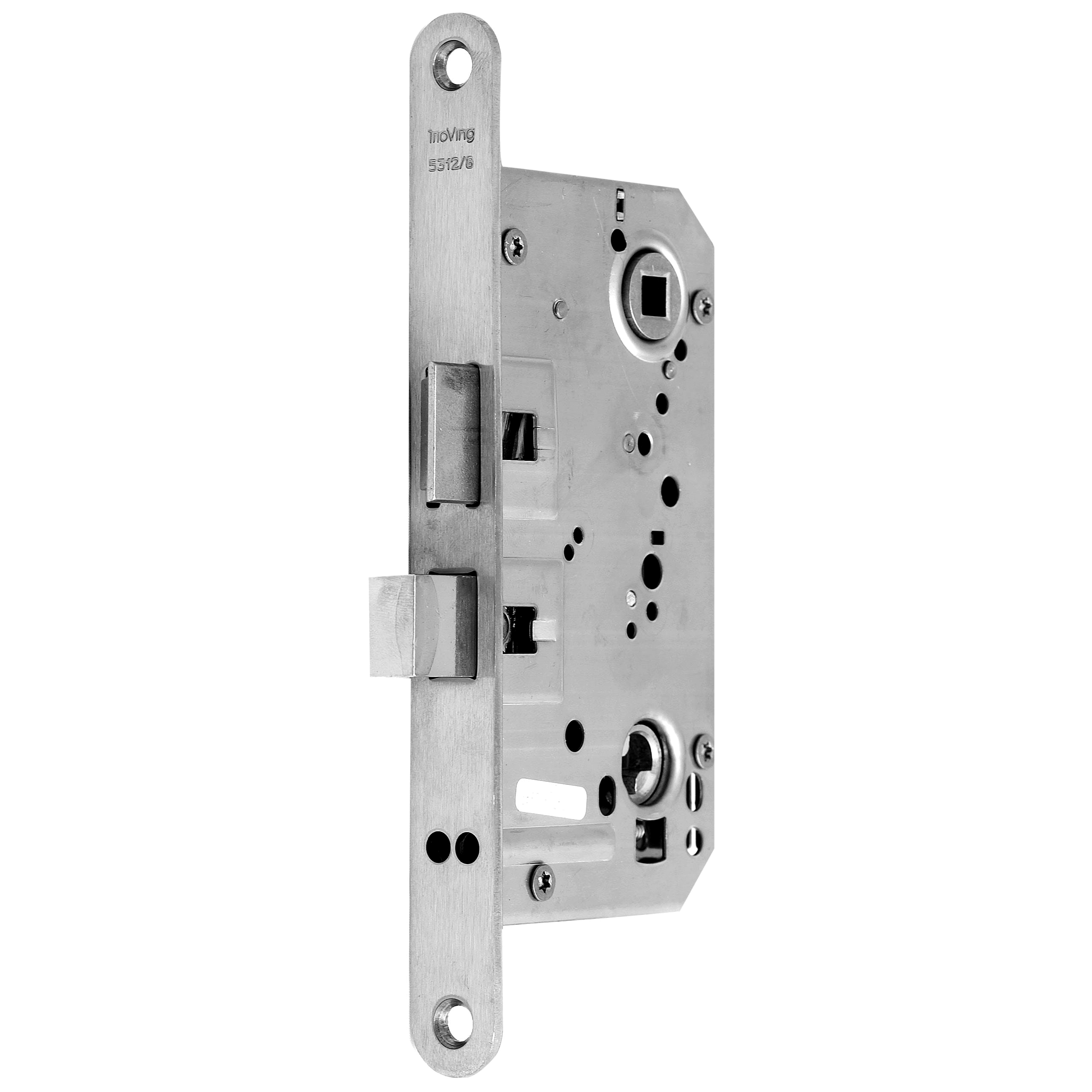 Entry Mortise Lock 55 mm backset. Trioving Vingcard. Heavy Duty. Solid Latch. Satin Stainless Steel