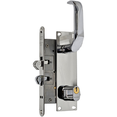 Sliding Mortise Lock SET. 55 mm Backset. With Two Hook Bolts. Heavy Duty. Polished Stainless Steel and Polished Chrome