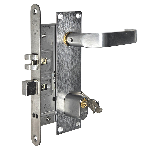 ~ Interior lock set complete Satin chrome and Satin Stainless steel. With Escutcheon Plates