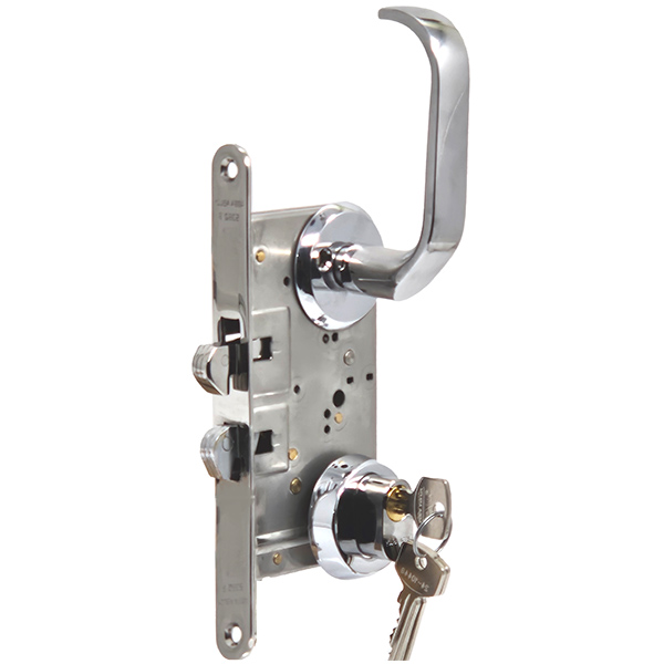- Sliding Mortise Lock SET. 55 mm Backset. With Roses. Heavy Duty. Polished Stainless Steel and Polished Chrome
