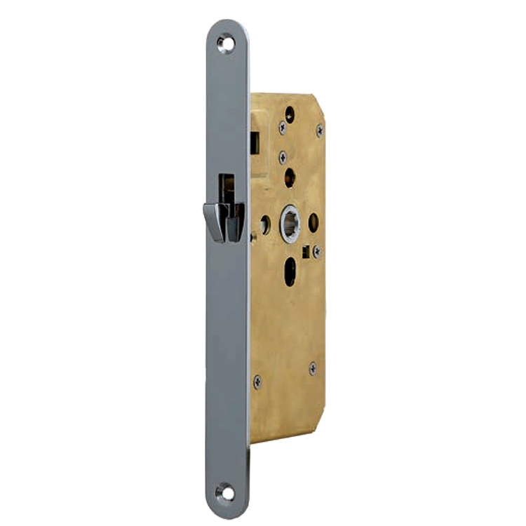 Sliding Passage Mortise Lock with 40 mm backset. Minimum Door Thickness 7/8 inch.