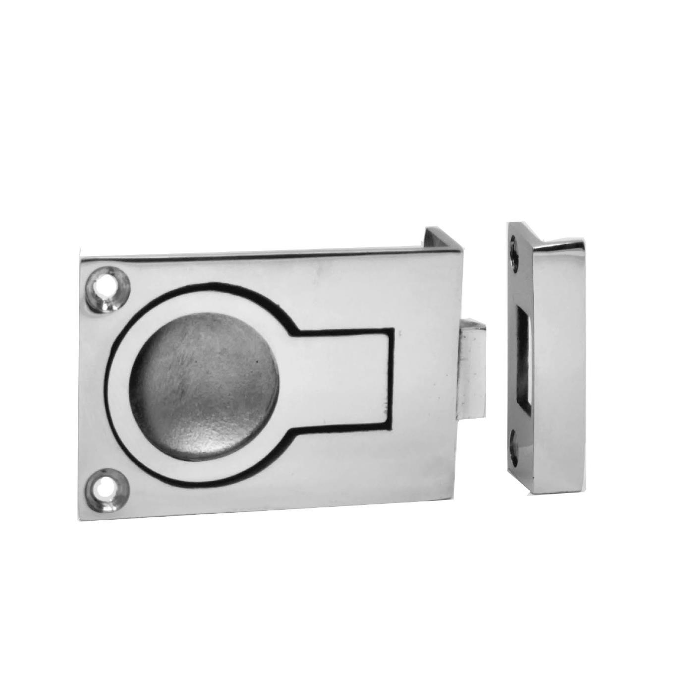 Flush Slam Latch with Lift Ring 59x42 mm. With Angle Strike Plate